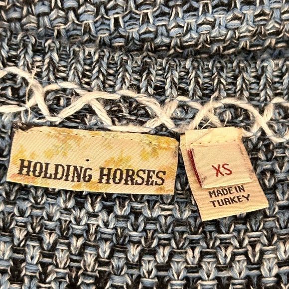 Anthropologie Holding Horses Blue Knit Sweater Dress Fringe Tweed Boho, size XS - Picture 8 of 12